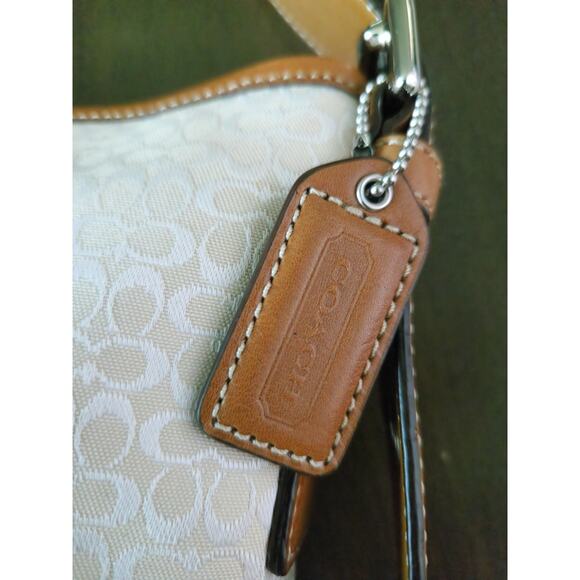 COACH Signature Soft Duffle Canvas Leather White Brown Crossbody Bag 10944 Euc - Picture 5 of 13